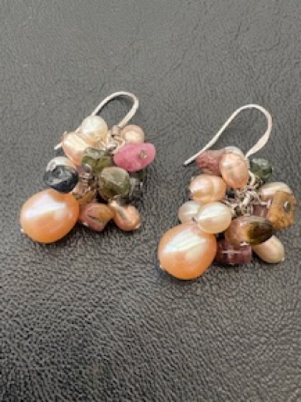 Sterling silver dangle earrings-Cluster of cultured fresh water pearls